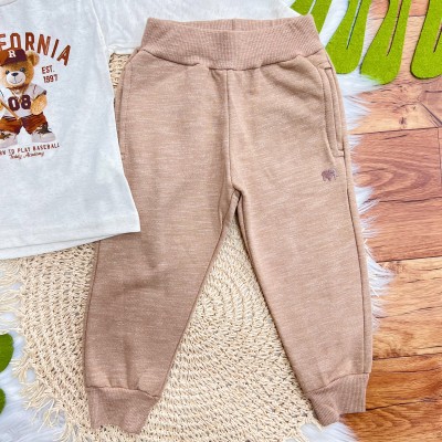 Conj. Blusa Manga Longa de Linho Born to Play Baseball e Calça de Moletom - Areia